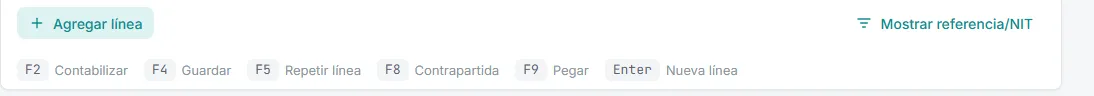 Barra de atajos al pie del grid de líneas