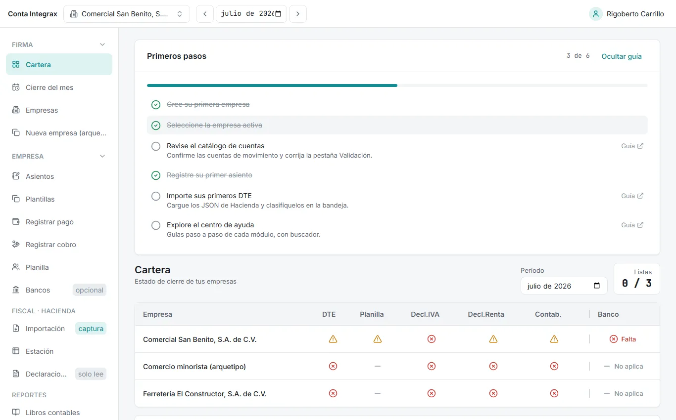 Dashboard de cartera con la matriz de empresas y obligaciones