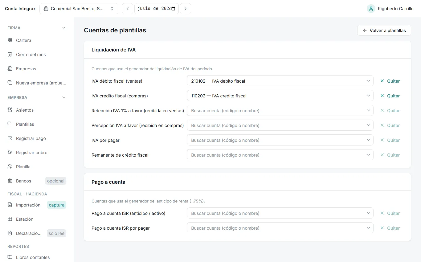 Configuración de cuentas de plantilla por clave